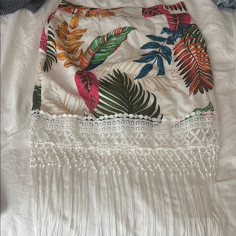 SHEIN Multicolor Tropical Print Midi Skirt